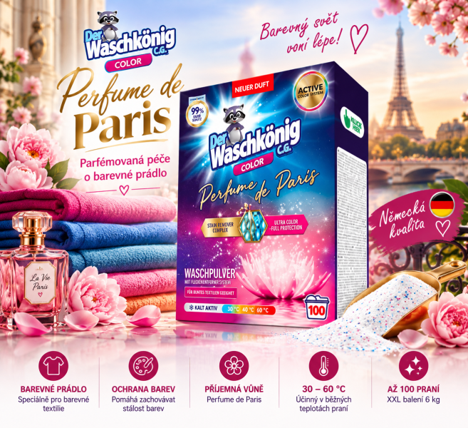 Waschkönig Color Perfume de Paris prací prášek XXL 6 kg – až 100 praní